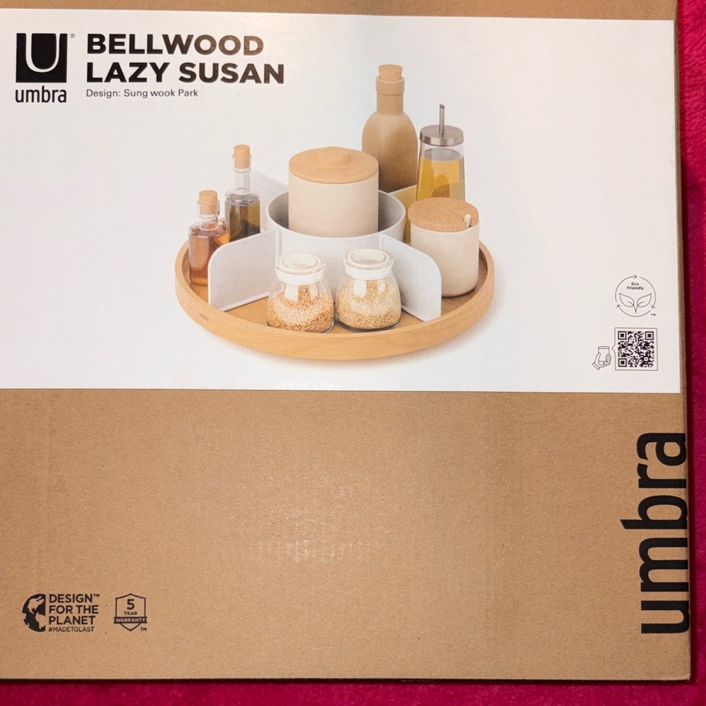 🌴Umbra Bellwood Rotating Organizer with White and Natural Wood 12”/30cm